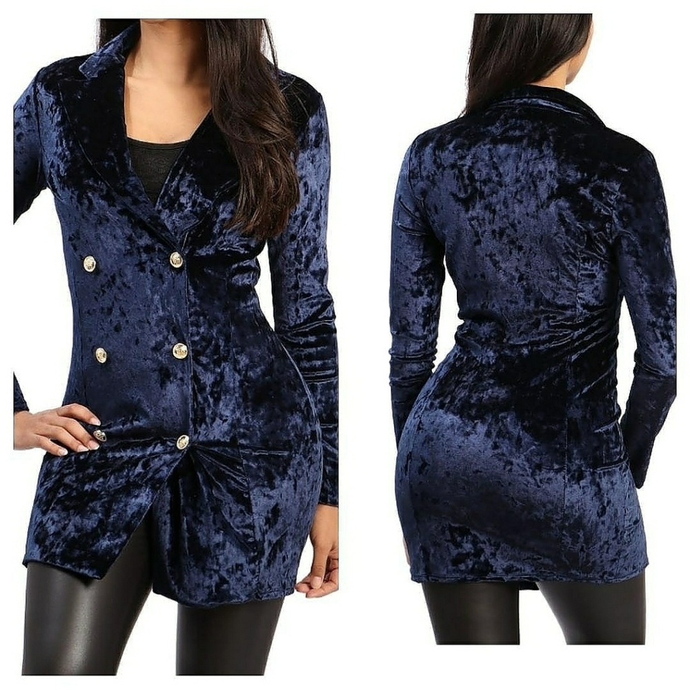 Velvet Navy Blue Blazer Dress